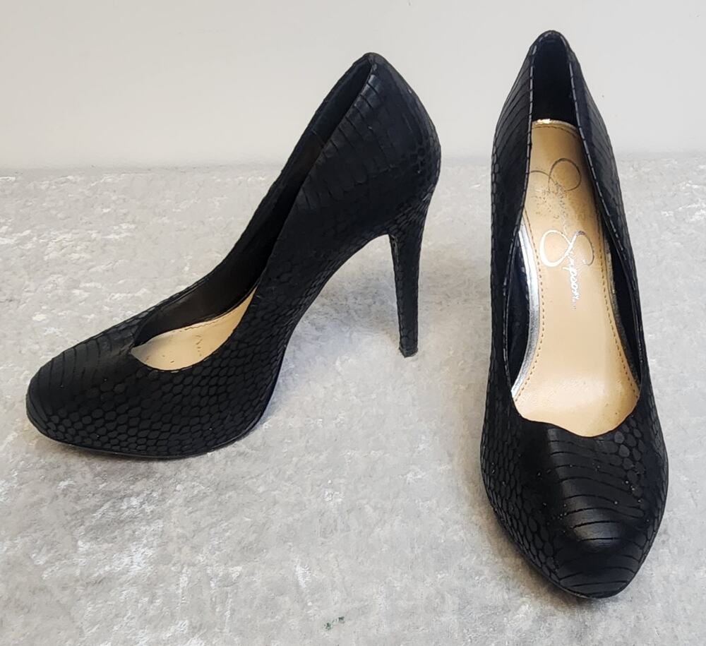 Jessica Simpson Nelson Womens Faux-Snakeskin Black Stiletto Pumps-Size 6B/36